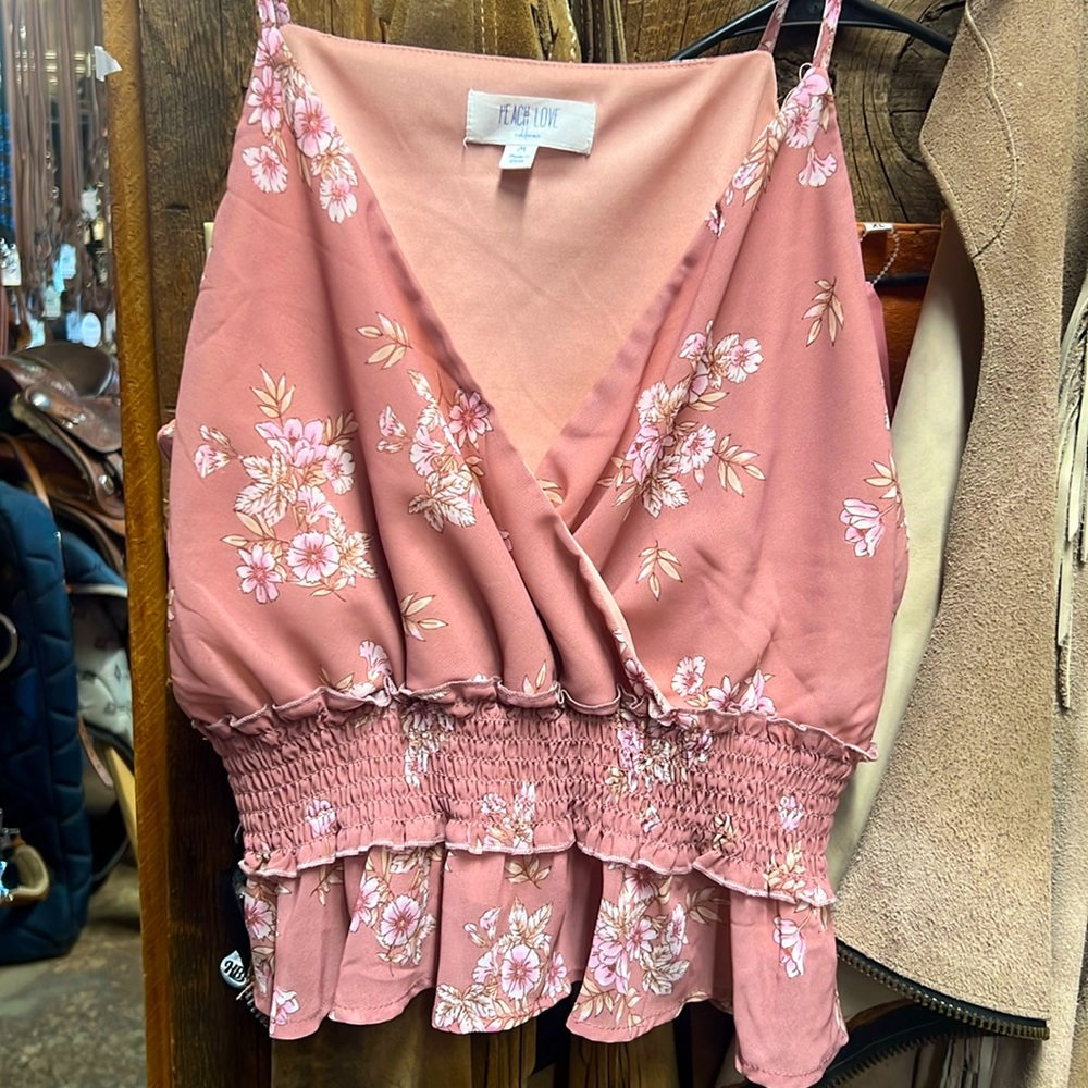 Pink Floral Ruffle Tank Medium